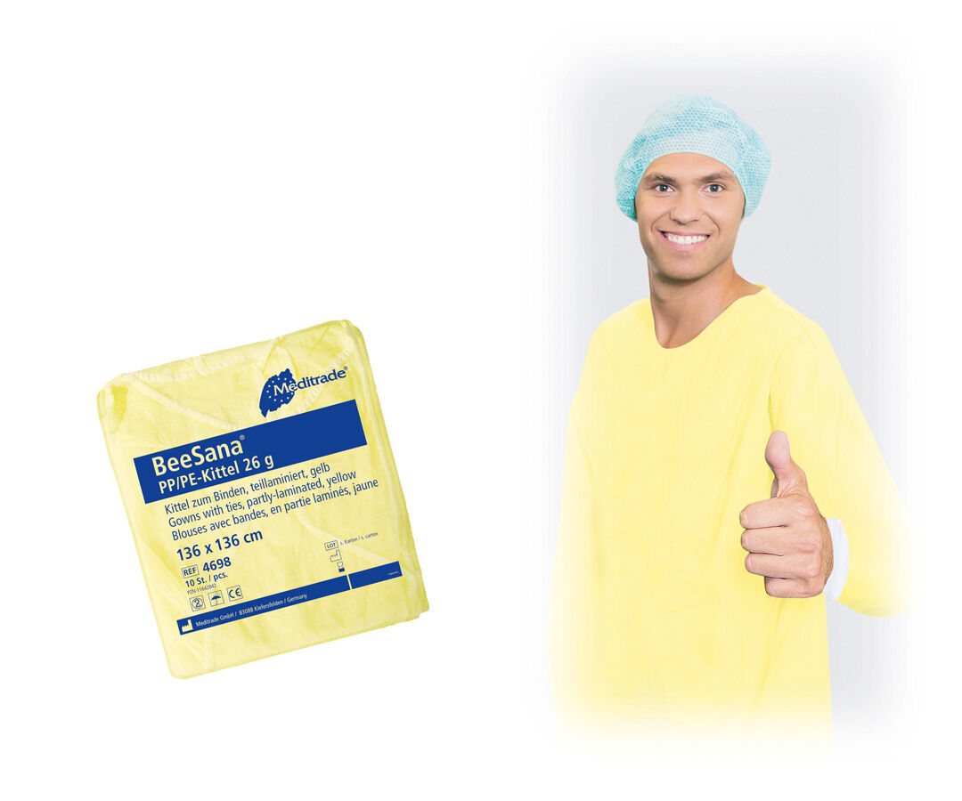 BeeSana PP-Schutzkittel mit PE Laminierung | 26 g | gelb | 136 x 136 cm BeeSana Schutzkittel aus PP und PE in Gelb