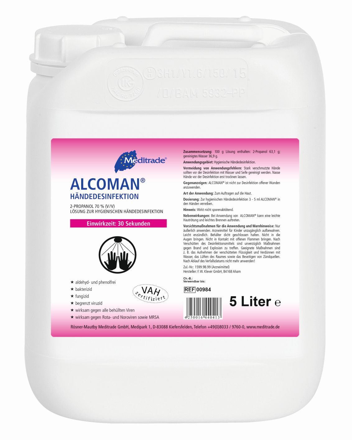 Händedesinfektionsmittel von Alcoman im 5-Liter-Kanister