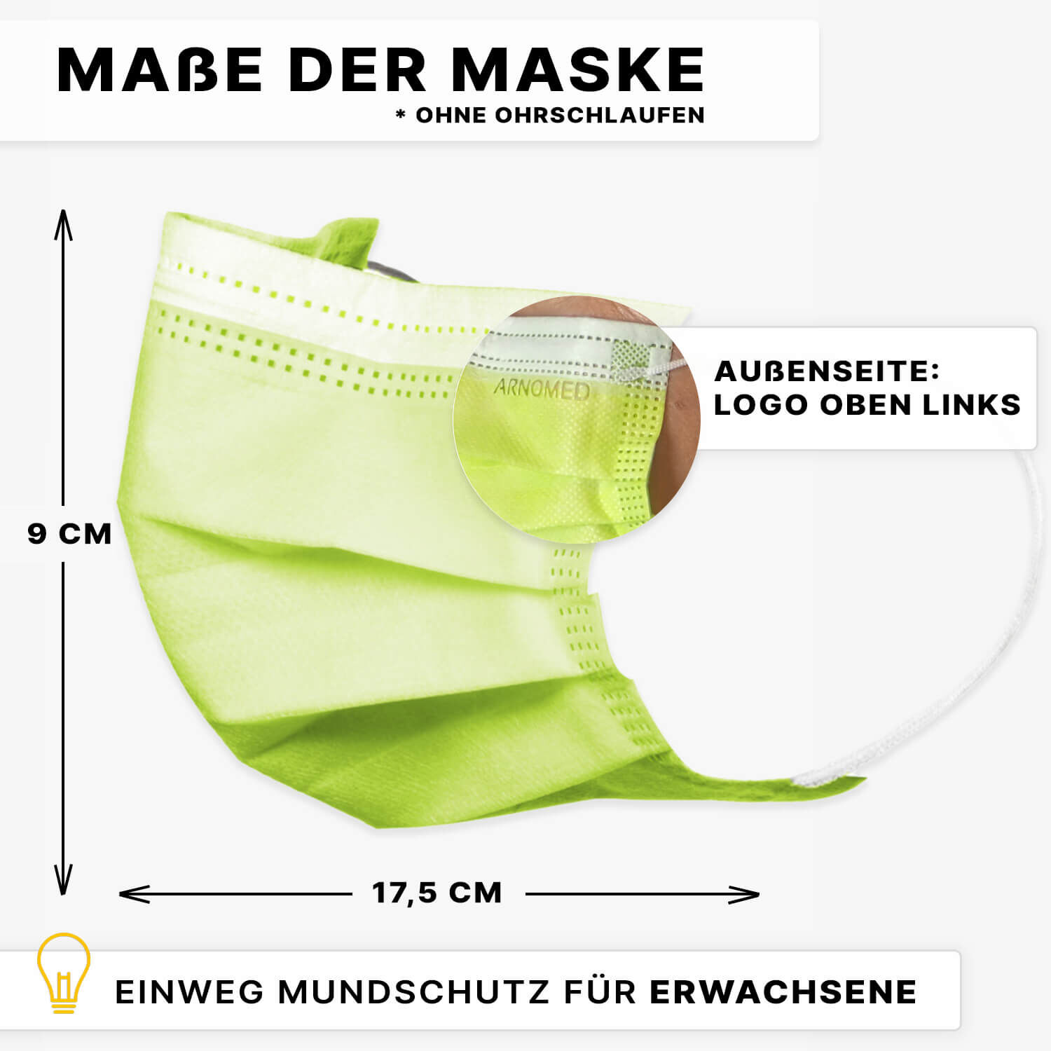 402-ag-maße der maske ARNOMED Mundschutz Typ IIR Grün