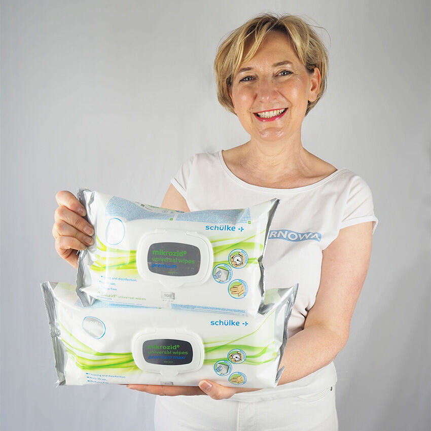 Alkoholfreie mikrozid sensitive wipes green line im 114-Stück-Flow-Pack