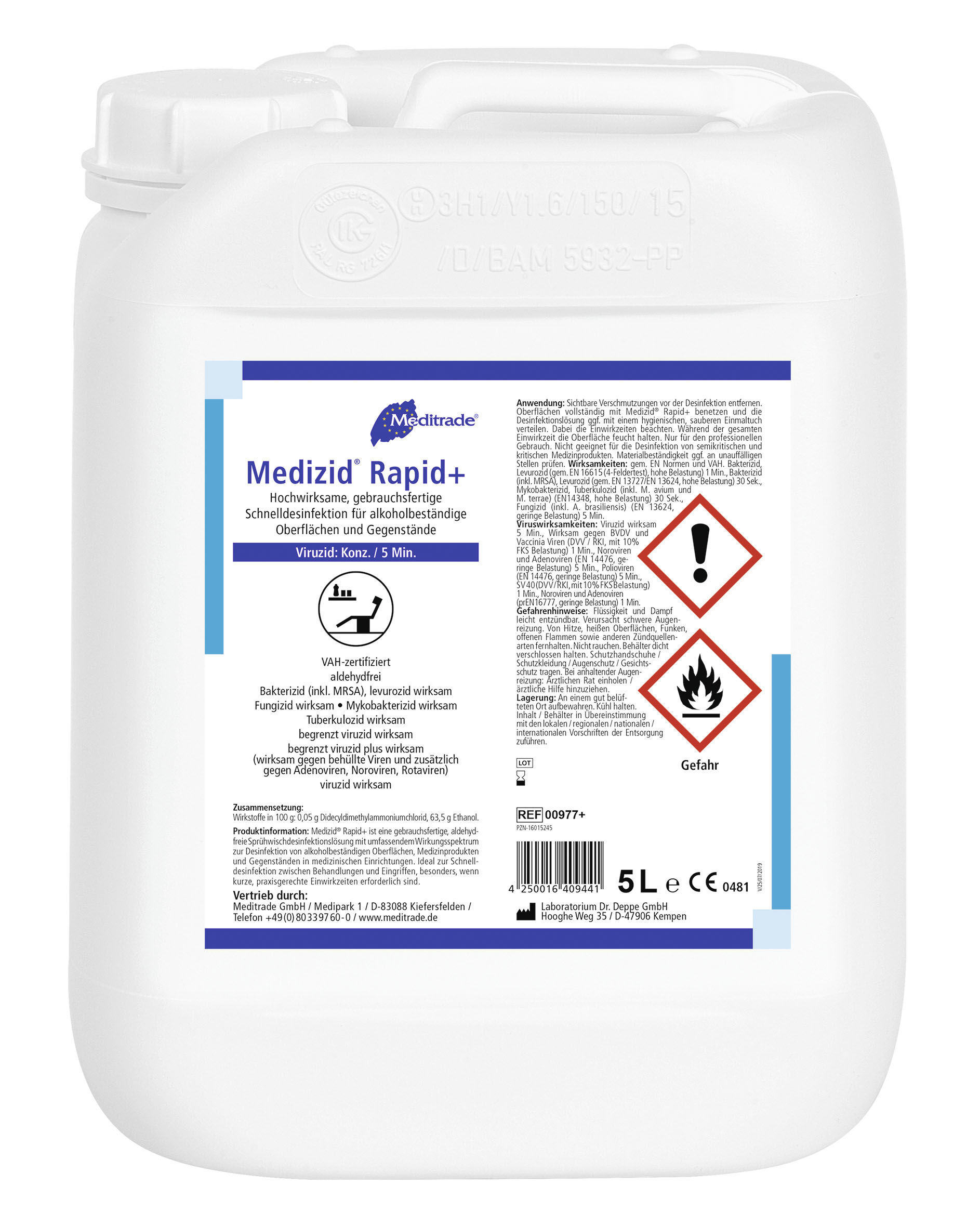 Medizin Rapid+ Schnelldesinfektion für alkoholbeständige Oberflächen von Medizinprodukten im 5-Liter-Kanister