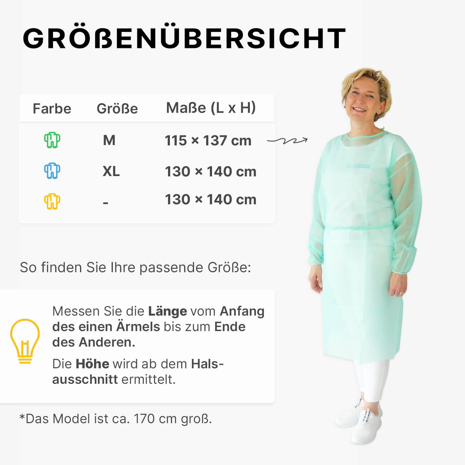422-G-Groeßen ARNOMED Schutzkittel Größenübersicht
