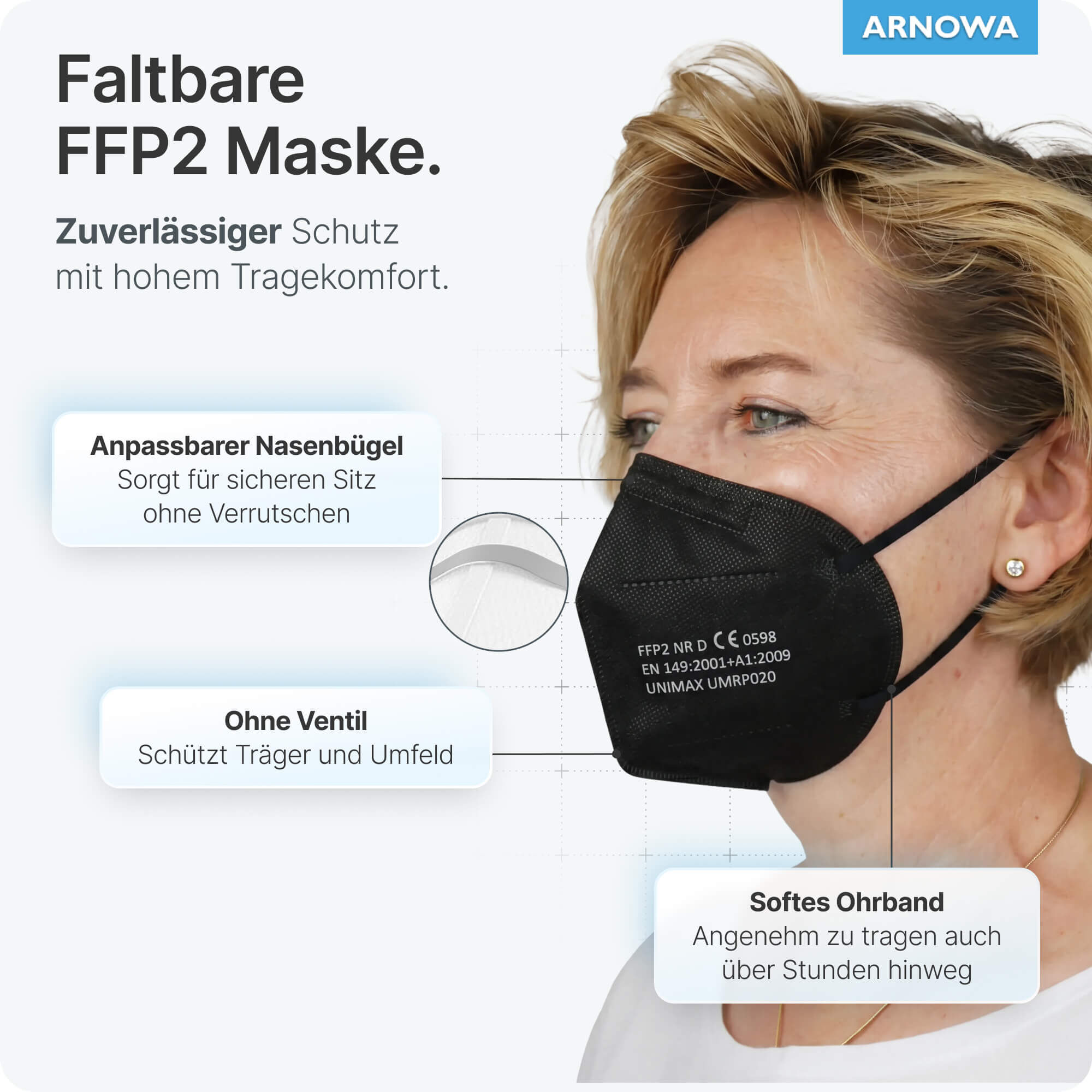 FFP2 Masken Schwarz Faltbar