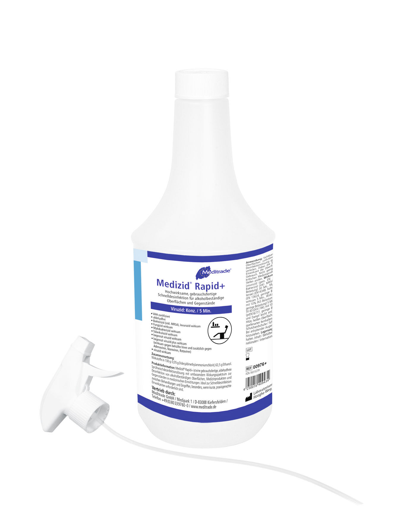 Medizid Rapid plus - Flächendesinfektionsmittel Medizin Rapid+ Schnelldesinfektion für alkoholbeständige Oberflächen von Medizinprodukten in der 1000ml-Flasche mit Sprühkopf