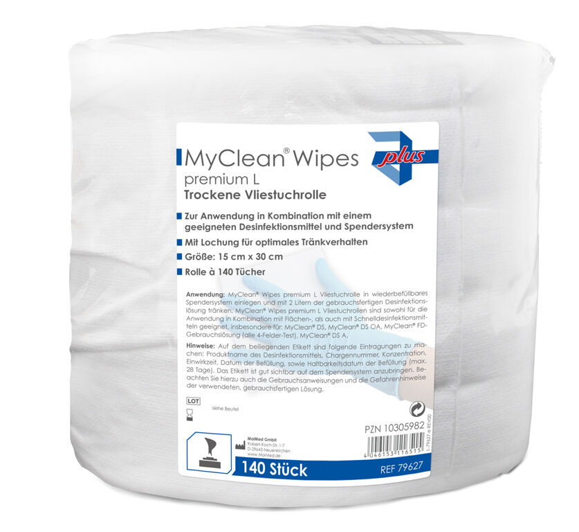 MaiMed MyClean Wipes Premium L (15 x 30 cm) MyClean Wipes Trockene Vliestuchrolle mit 140 Stück