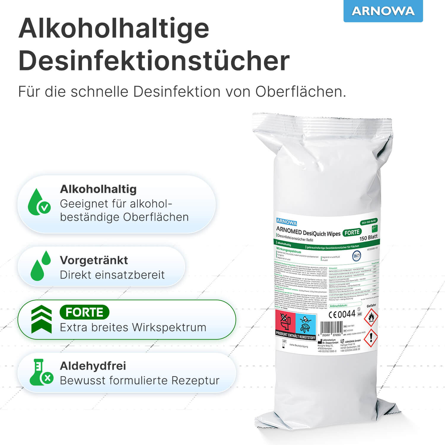 Desinfektionstücher DesiQuick Wipes Forte Eigenschaften