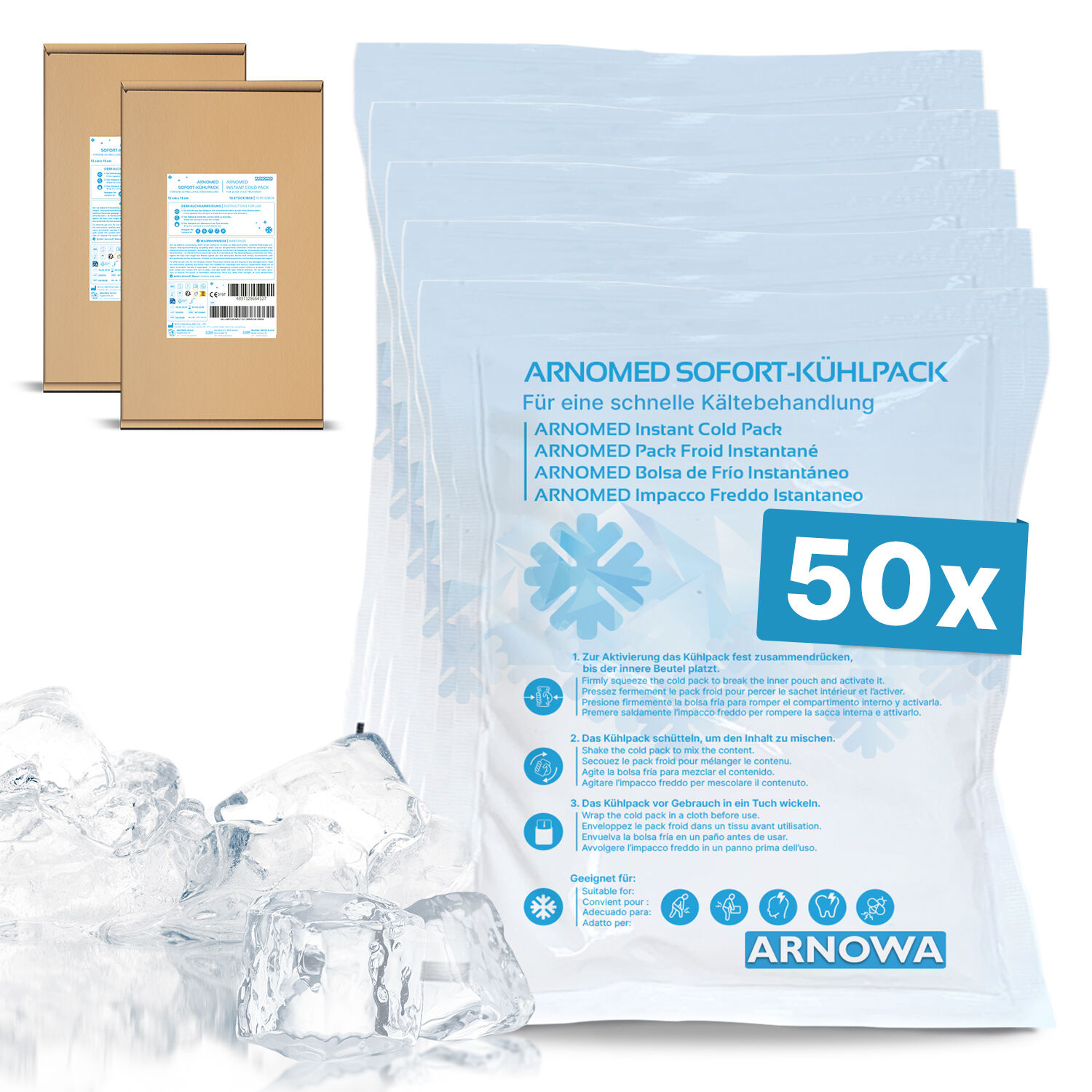 ARNOMED Sofort-Kühlpack Gr. M | 50 Stk. - Sofort Kühlkompressen