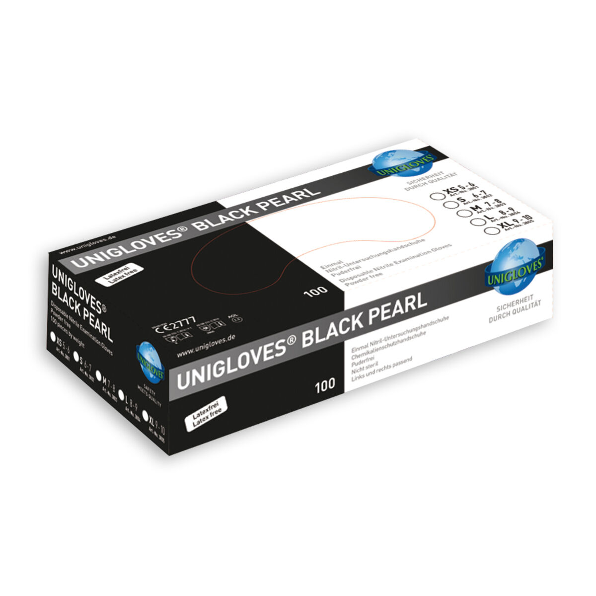 Schwarze Nitrilhandschuhe Black Pearl von Unigloves in der 100-Stück-Box