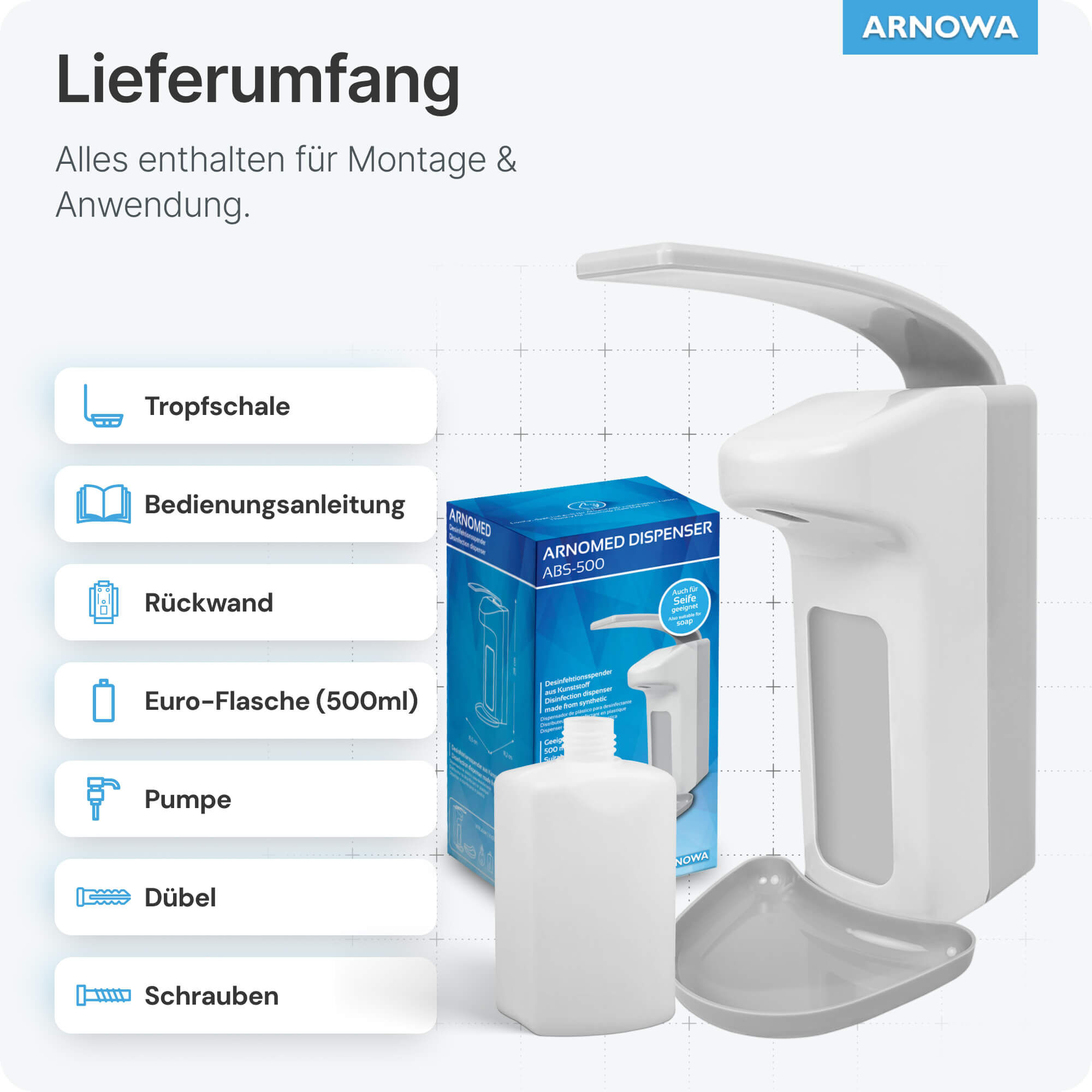 ARNOMED ABS Desinfektionsspender Lieferumfang