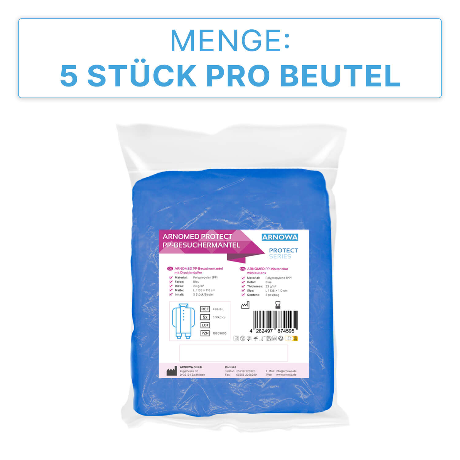 Pro Beutel sind 5 Besuchermäntel enthalten.