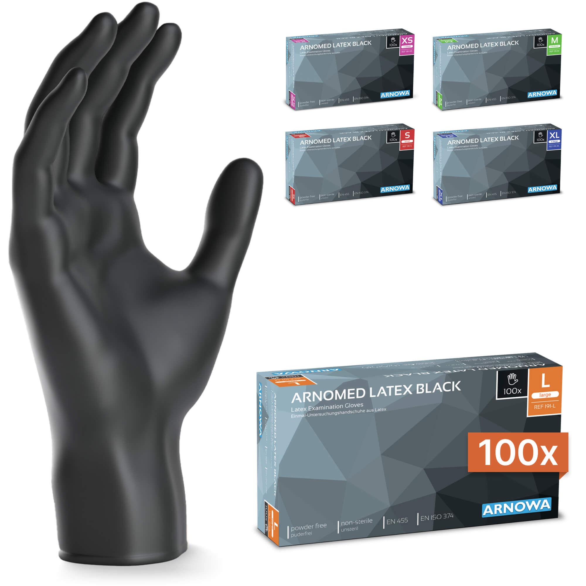 ARNOMED Latex Handschuhe Schwarz L