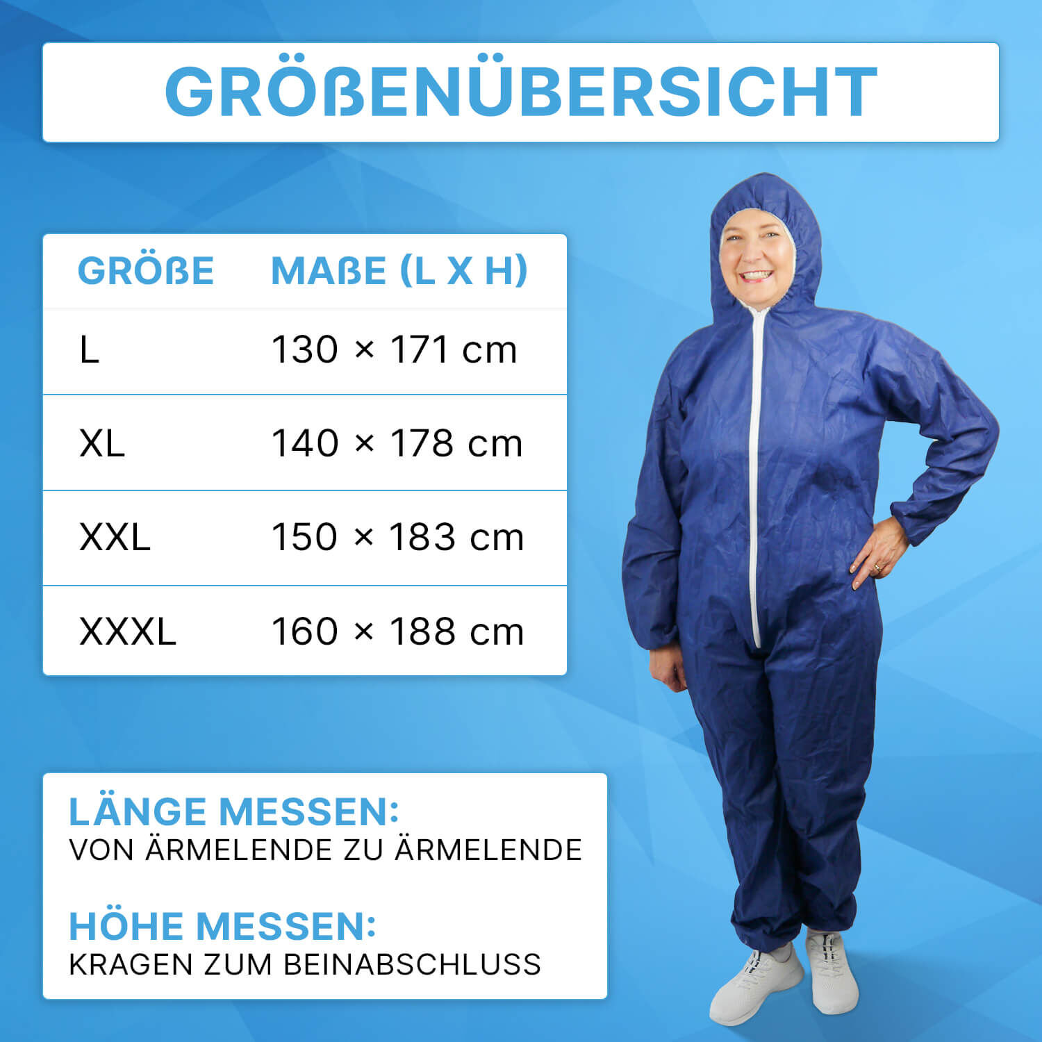 ARNOMED Overall PP Blau Größenübersicht