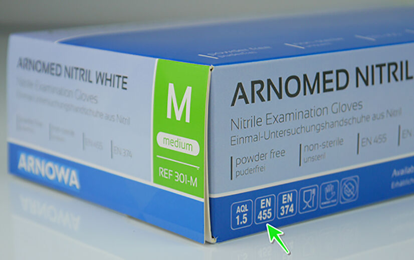 en455-markierung EN455-Markierung auf Handschuhbox