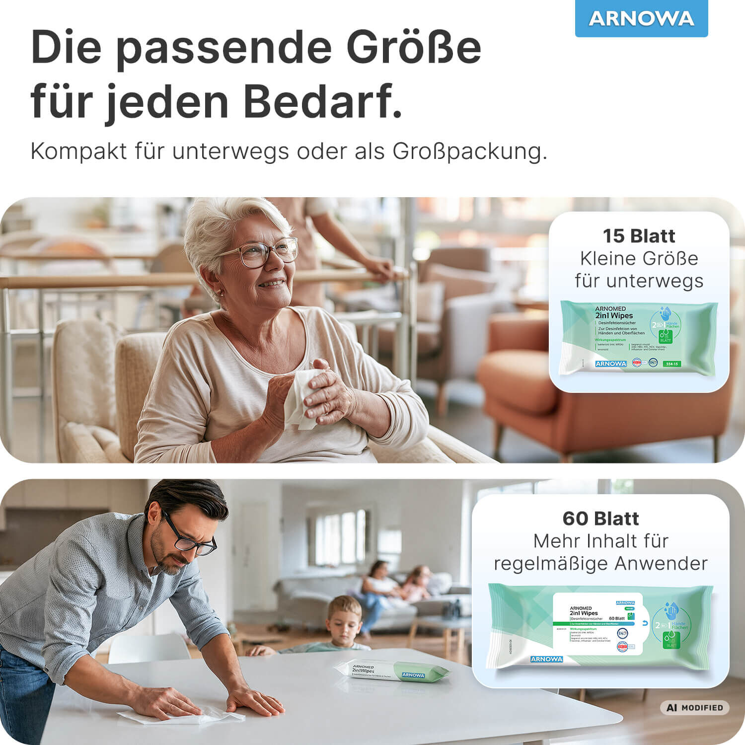 ARNOMED Desinfektionstücher 2-in-1 Varianten