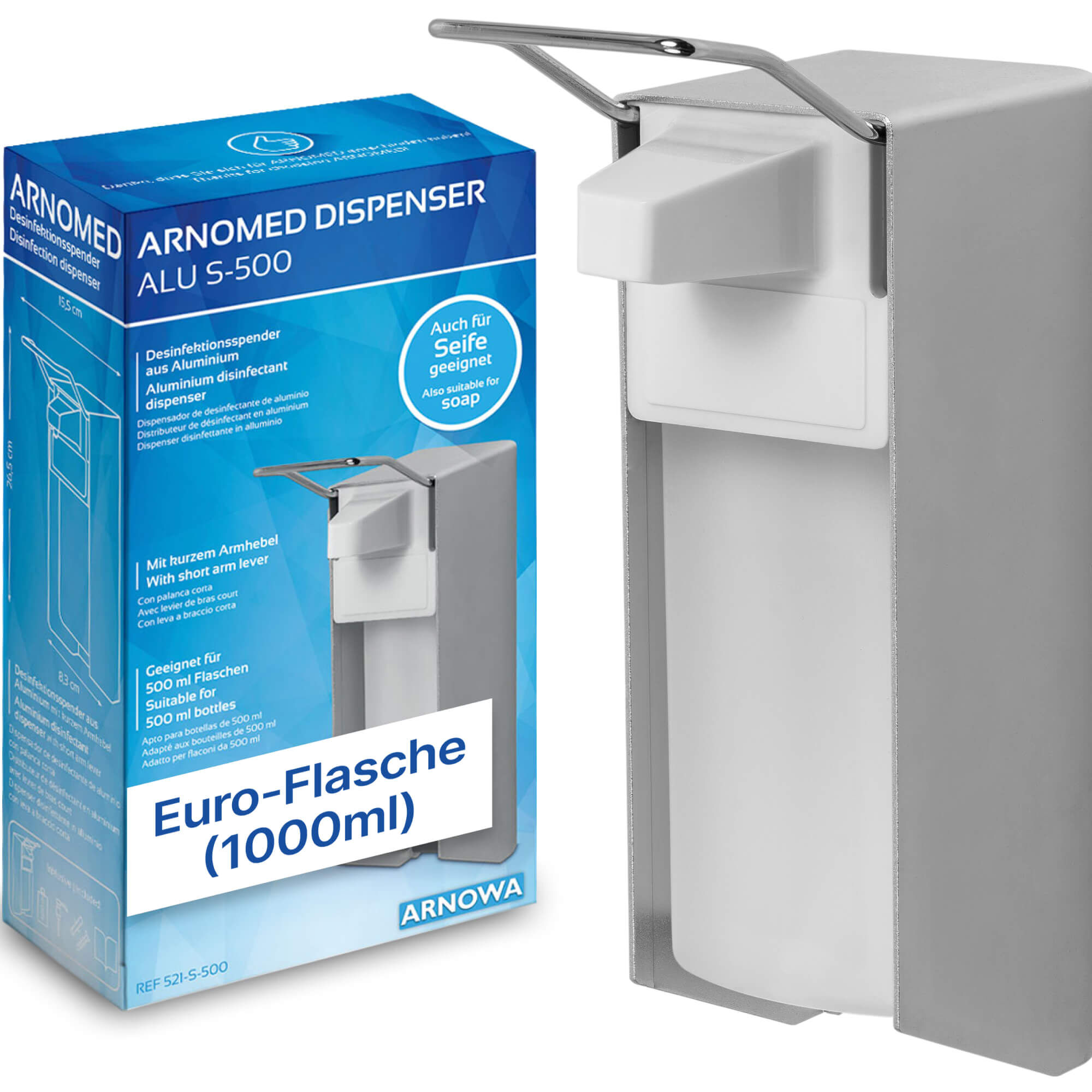ARNOMED DISPENSER | 1000ml | Kurzer Hebel - Desinfektionsspender Aluminium
