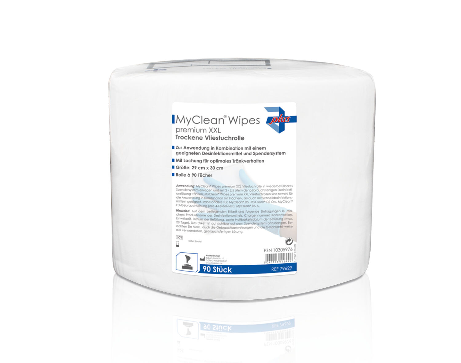 MaiMed MyClean Wipes Premium XXL (29 x 30 cm) MyClean Wipes Trockene Vliestuchrolle XXL mit 90 Stück