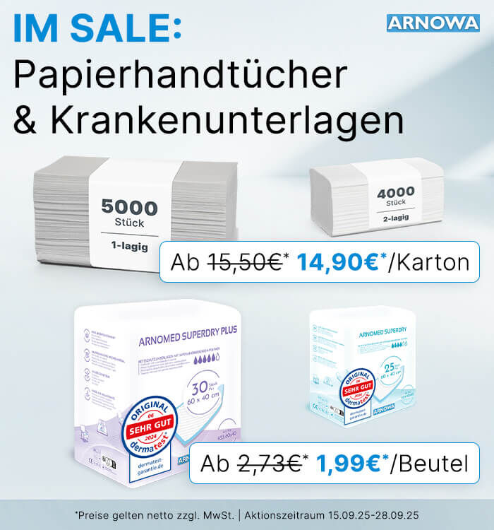 Papierhandtücher & Krankenunterlagen im Sale.