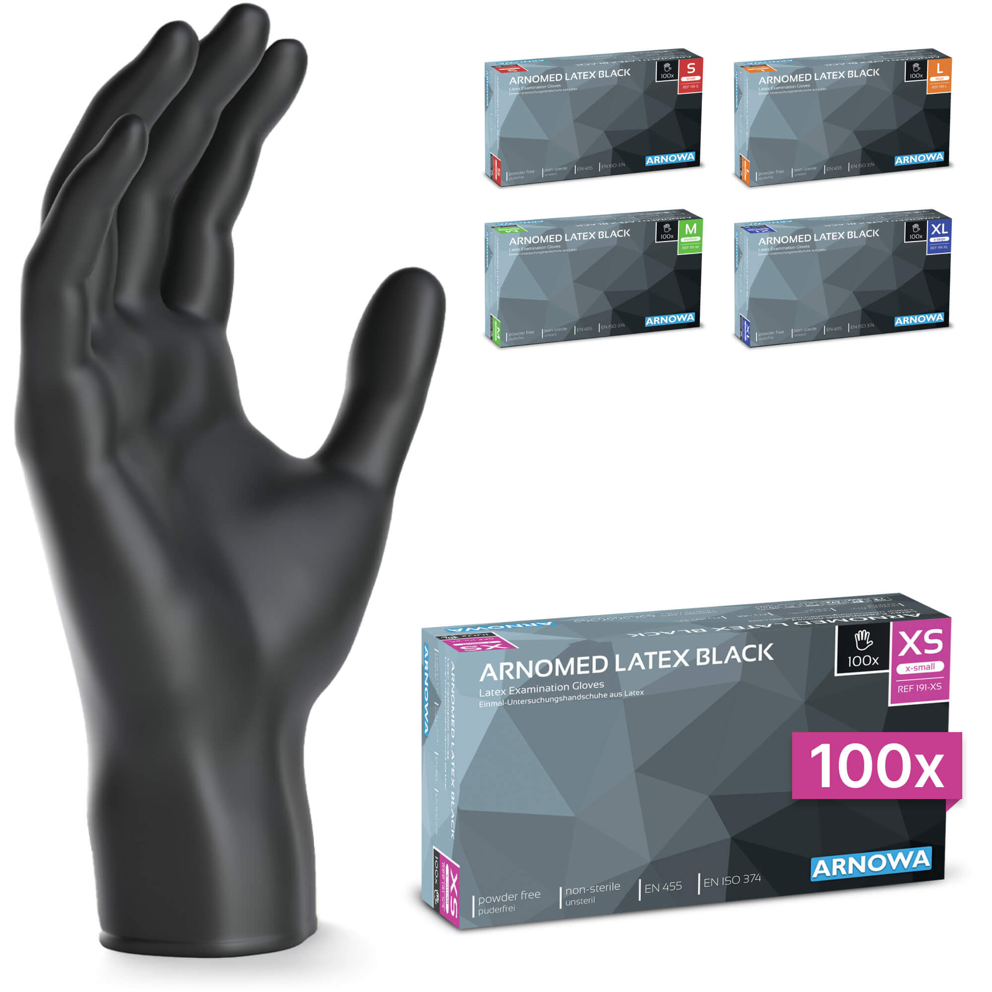 ARNOMED Latex Handschuhe Schwarz XS