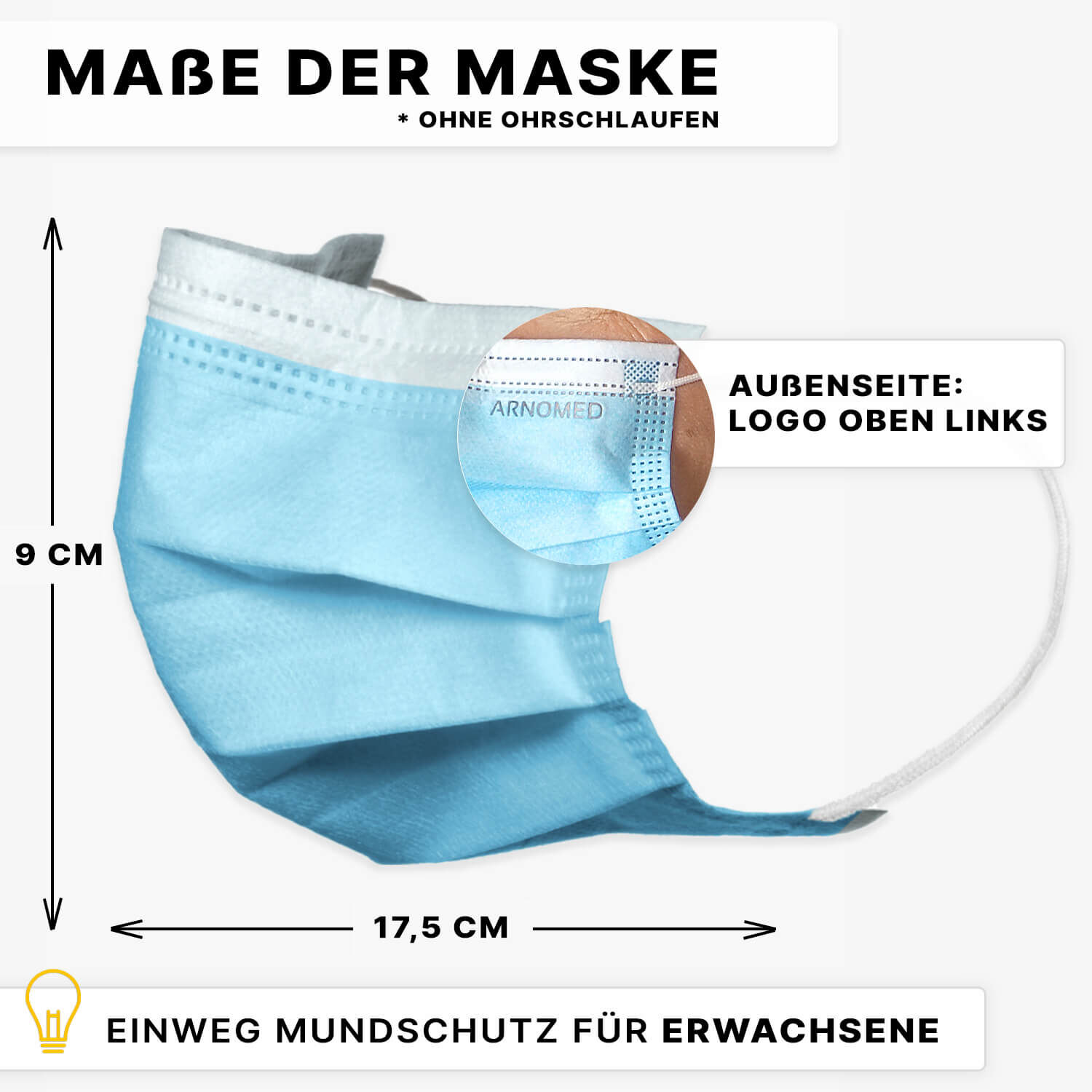 402-bl-maße ARNOMED Mundschutz Typ IIR Blau