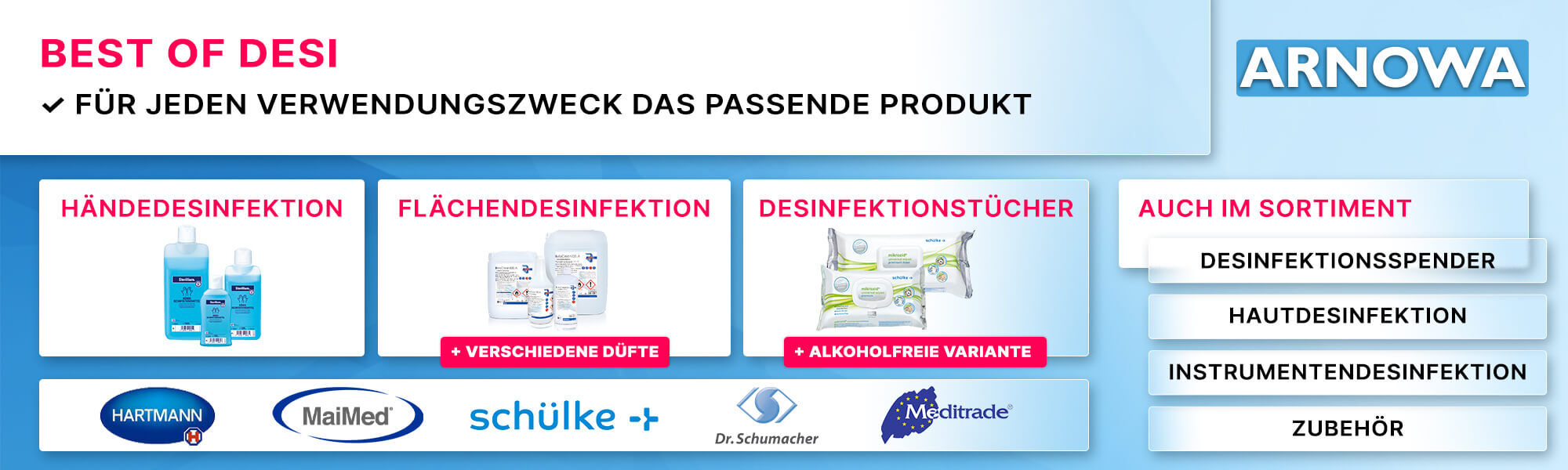 23-01-Banner_Desinfektionsmittel_Sortiment Desinfektionsmittel ARNOMED