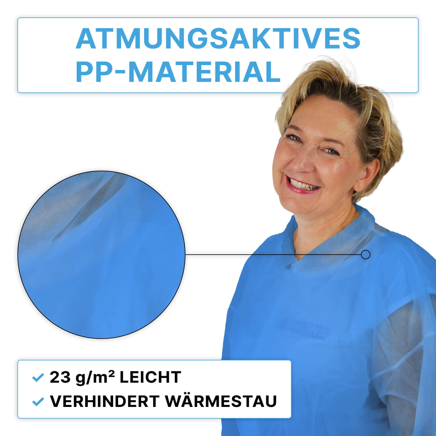 Atmungsaktives PP-Material verhindert Wärmestau.
