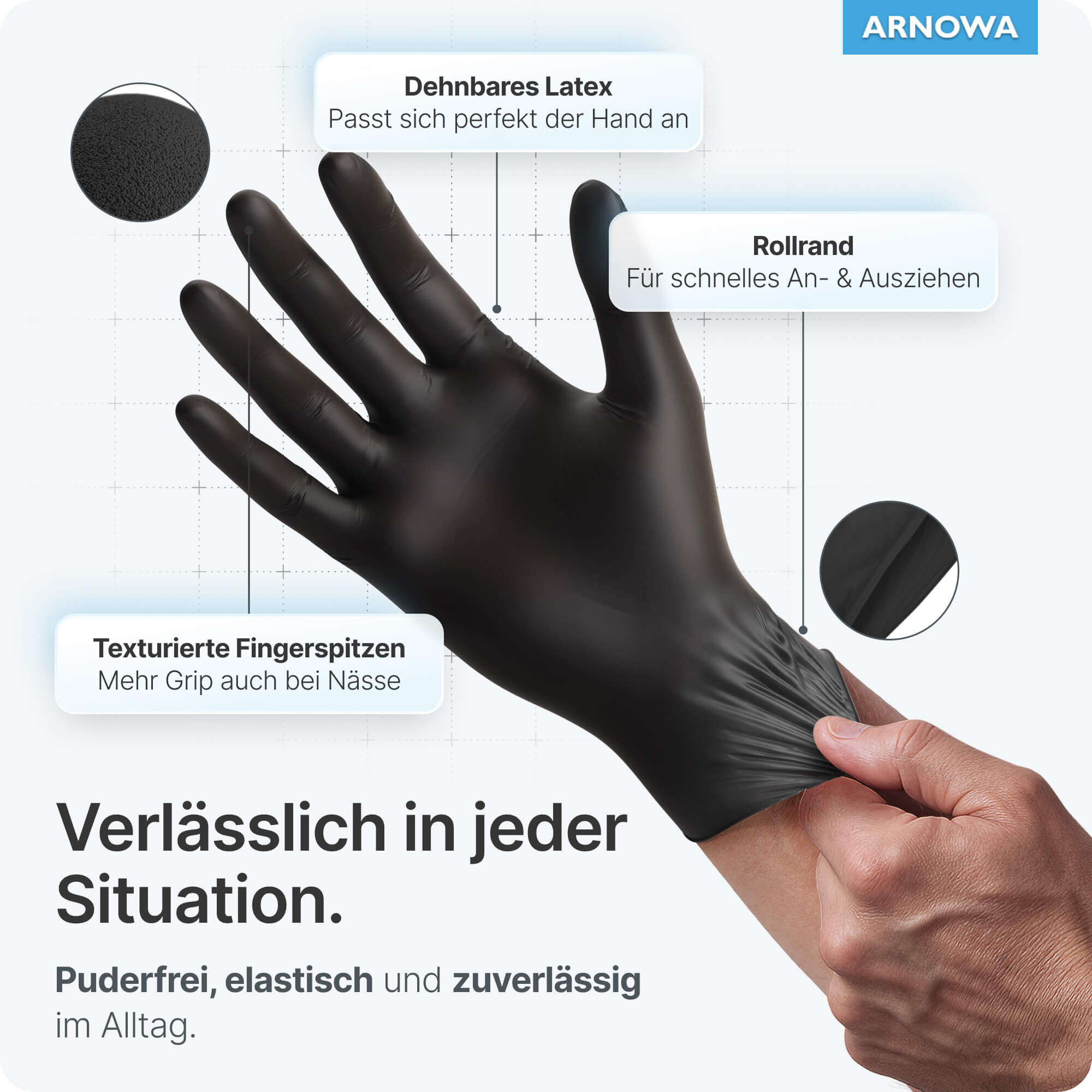 ARNOMED Latex Handschuhe Schwarz