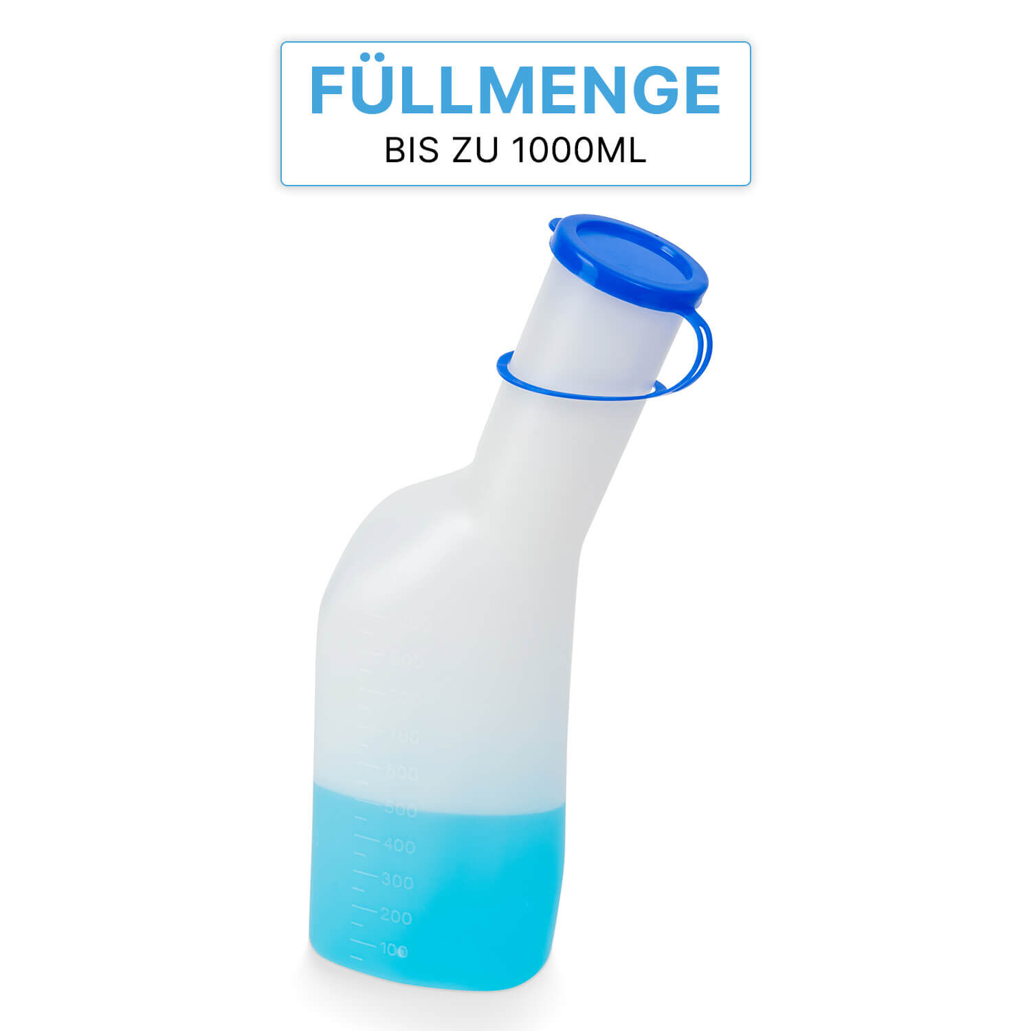 Produktbild, das zeigt, dass Urinflasche bis 1 Liter füllbar ist.