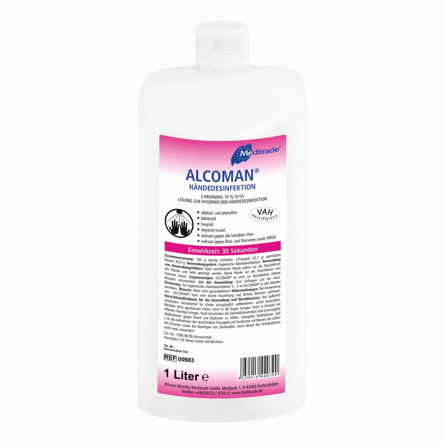 Händedesinfektionsmittel von Alcoman in der 1-Liter-Flasche