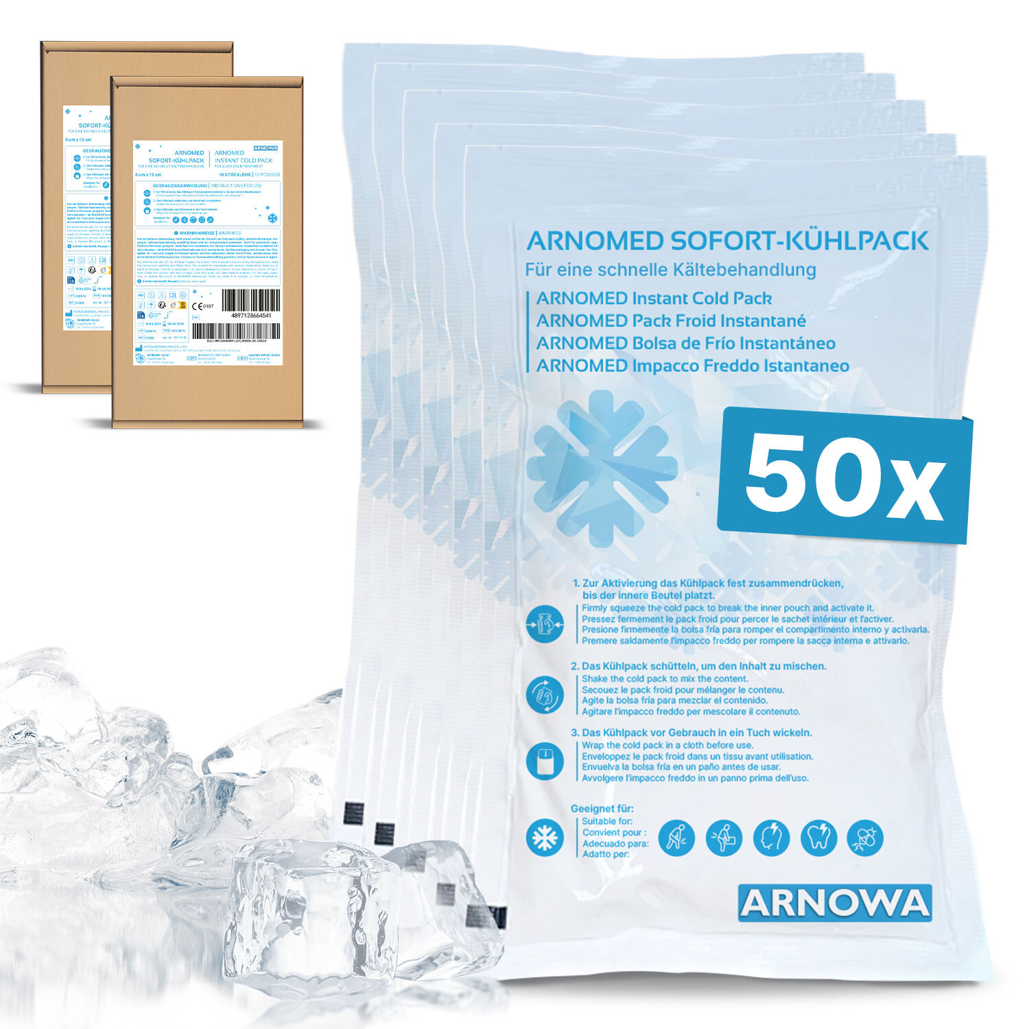 ARNOMED Sofort-Kühlpack Gr. S | 50 Stk. - Sofort Kühlkompressen
