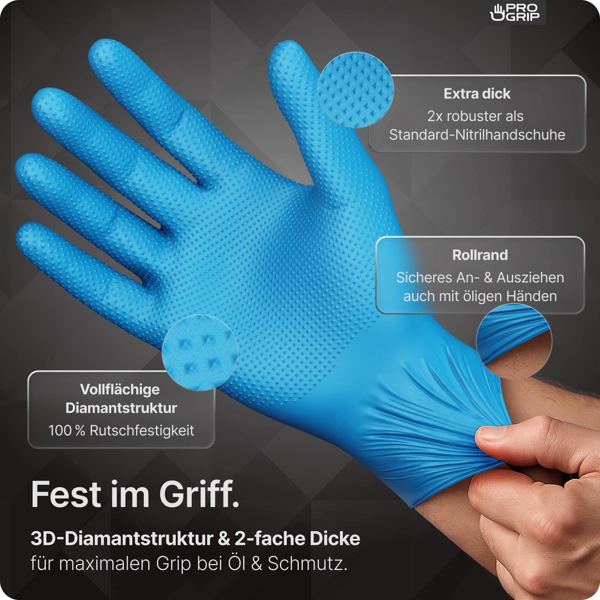 PROGRIP Nitril Handschuhe Blau Struktur