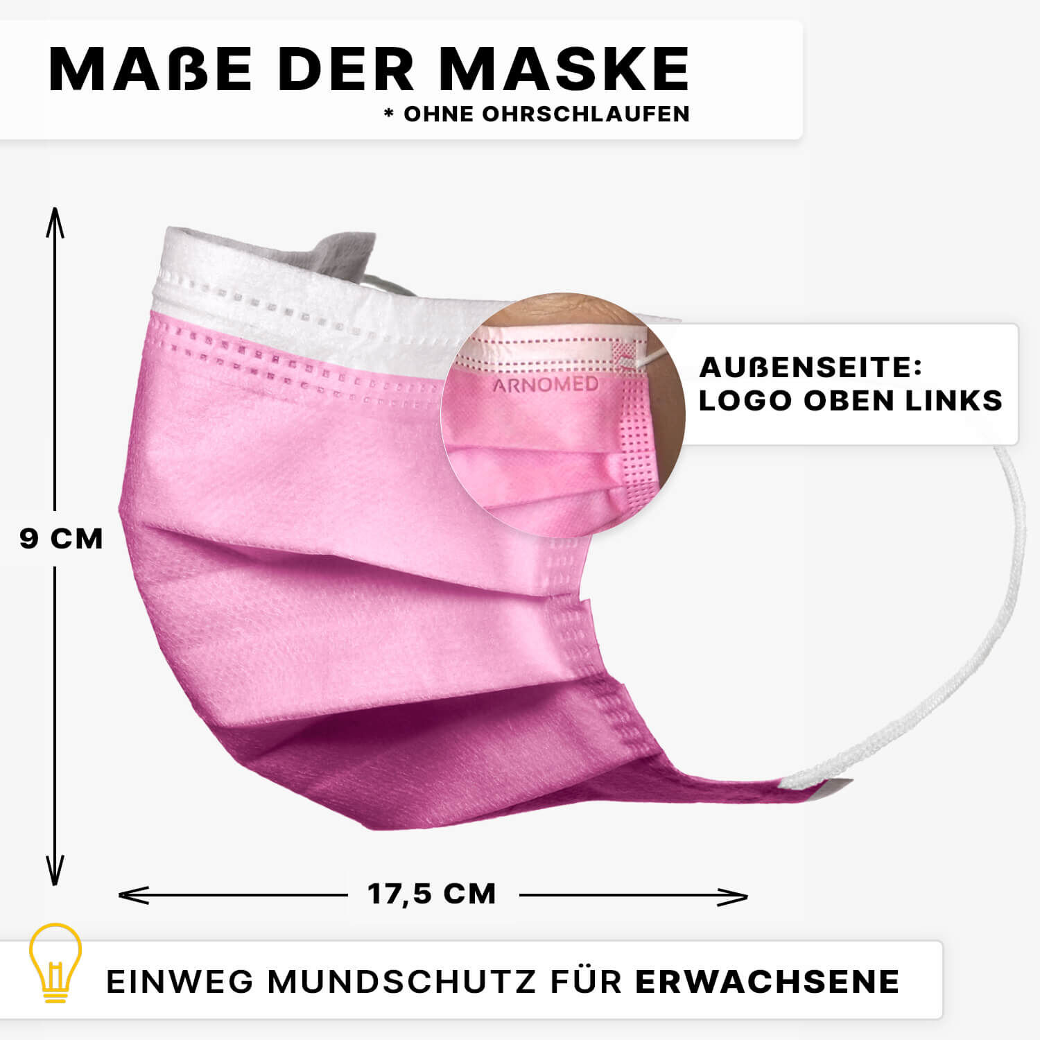 402-pi-maße ARNOMED Mundschutz Typ IIR Pink