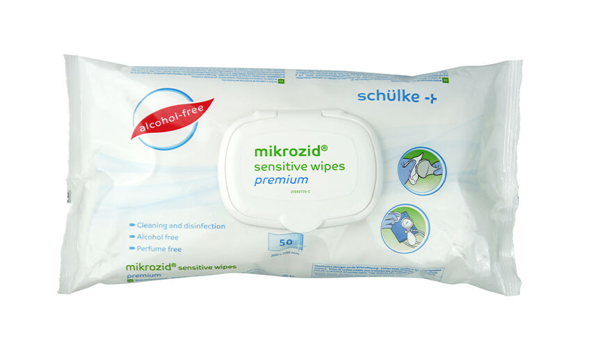 Alkoholfreie mikrozid sensitive wipes premium im 50-Stück-Flow-Pack