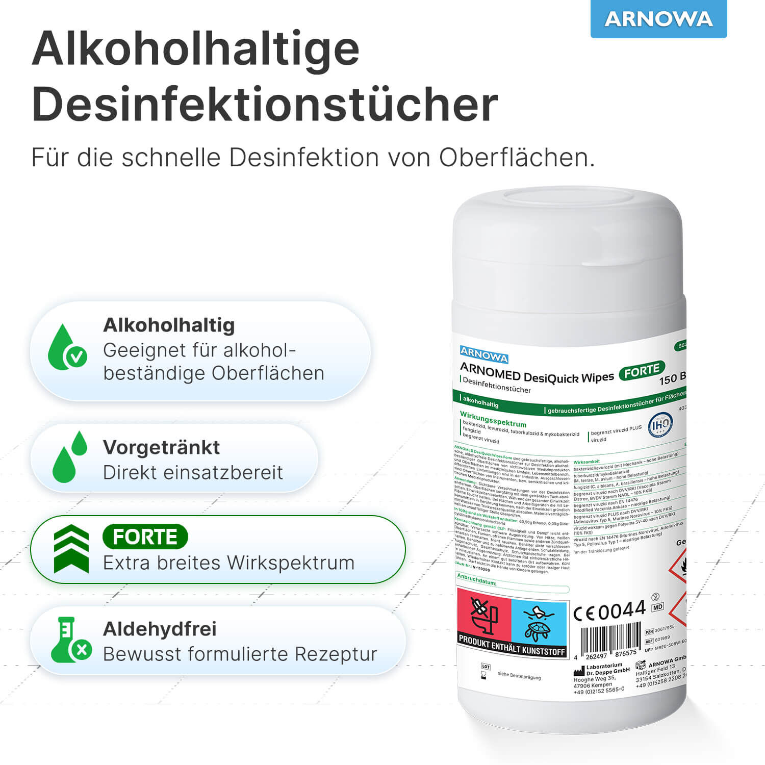 Desinfektionstücher DesiQuick Wipes Forte Eigenschaften