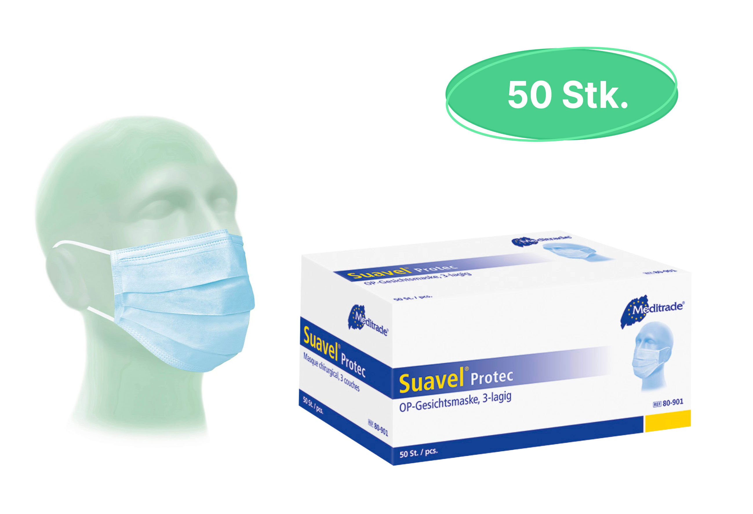 Suavel Protec - OP-Mundschutz mit Gummiband | Typ II Suavel Protect OP-Mundschutz mit 3 Lagen