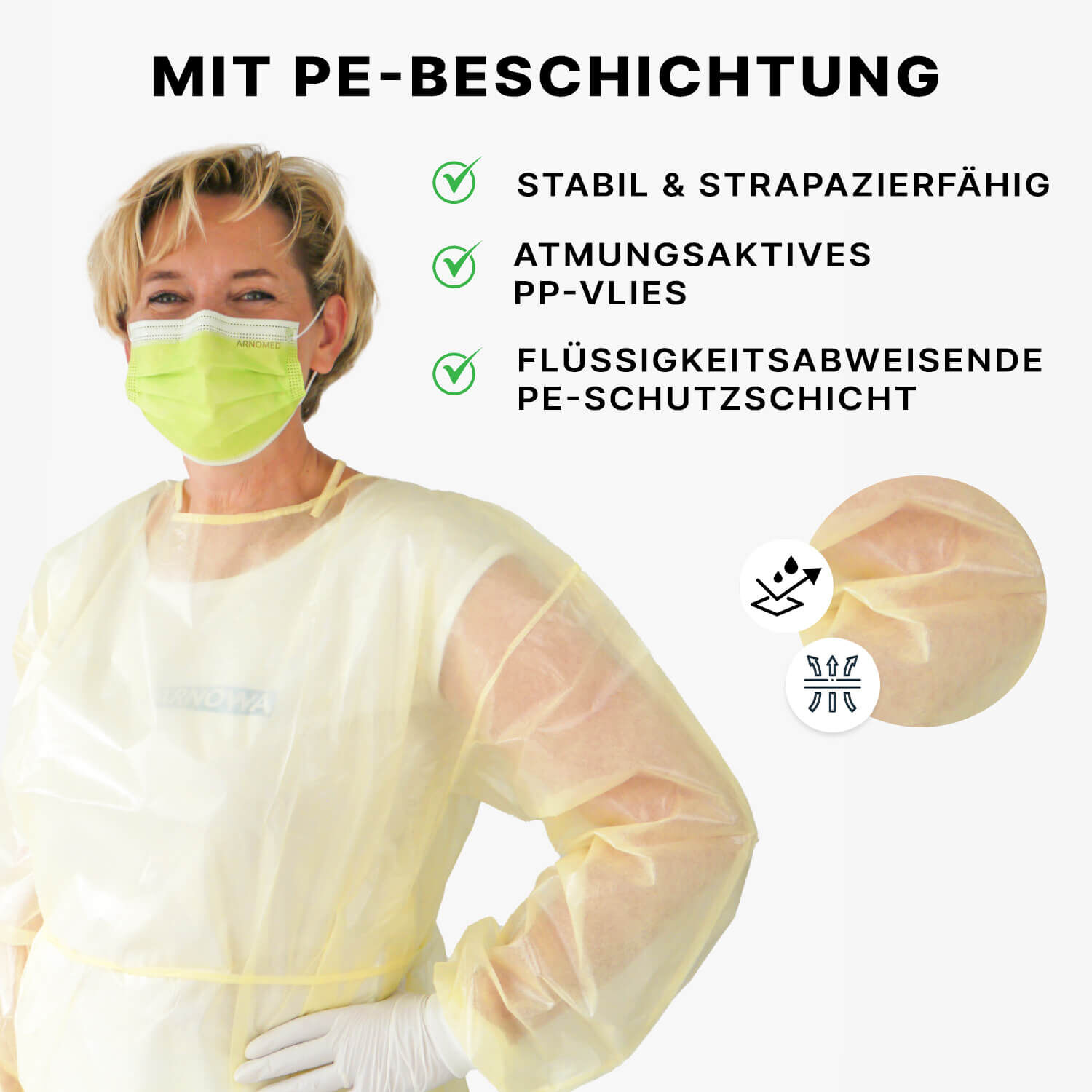 Isolations- Schutzkittel MaiMed Protect Coat ViruGuard, Schutzkittel aus Vlies, gelb, 10 St/Pck Isolations- Schutzkittel MaiMed Protect Coat ViruGuard, Schutzkittel aus Vlies, gelb, 10 St/Pck