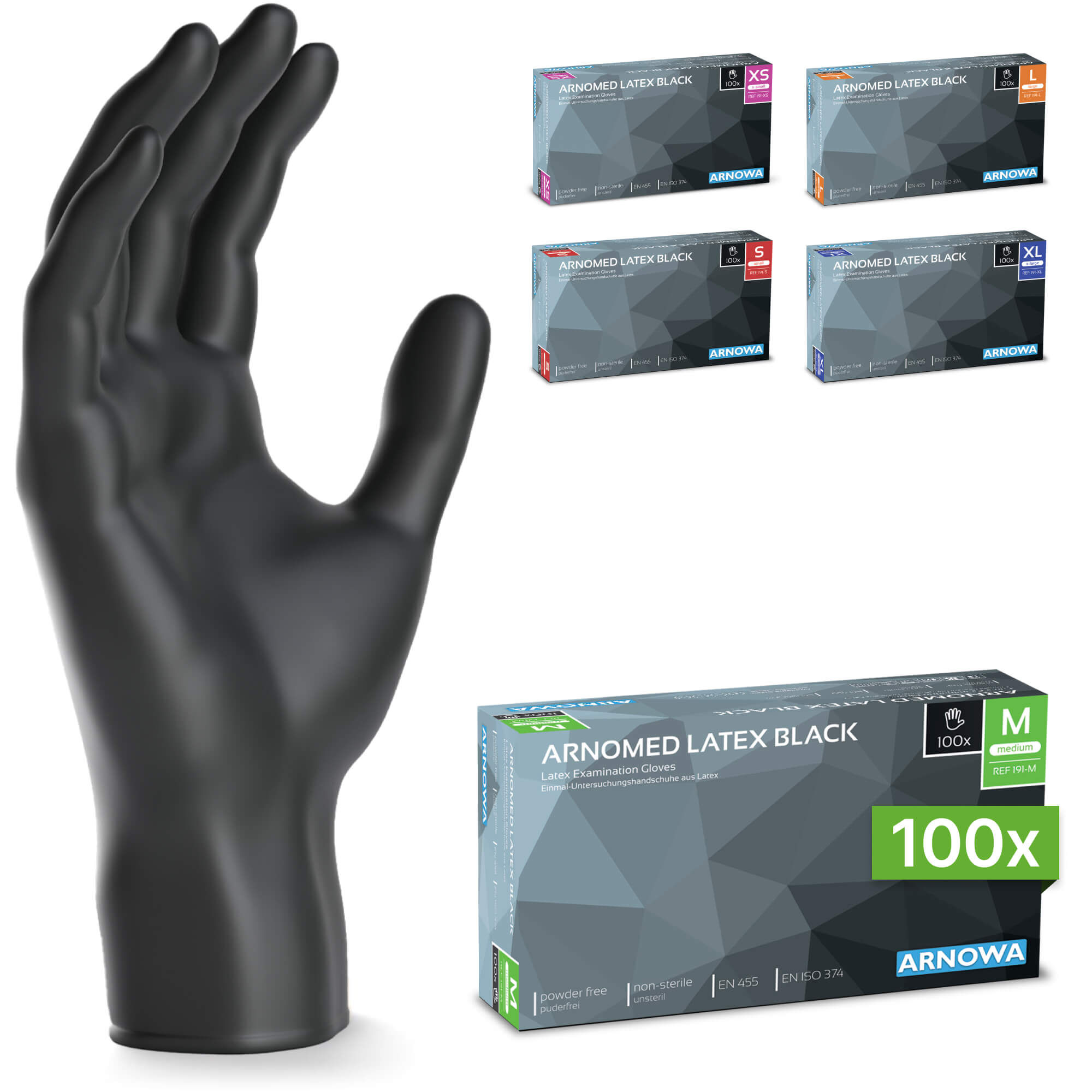 ARNOMED Latex Handschuhe Schwarz M