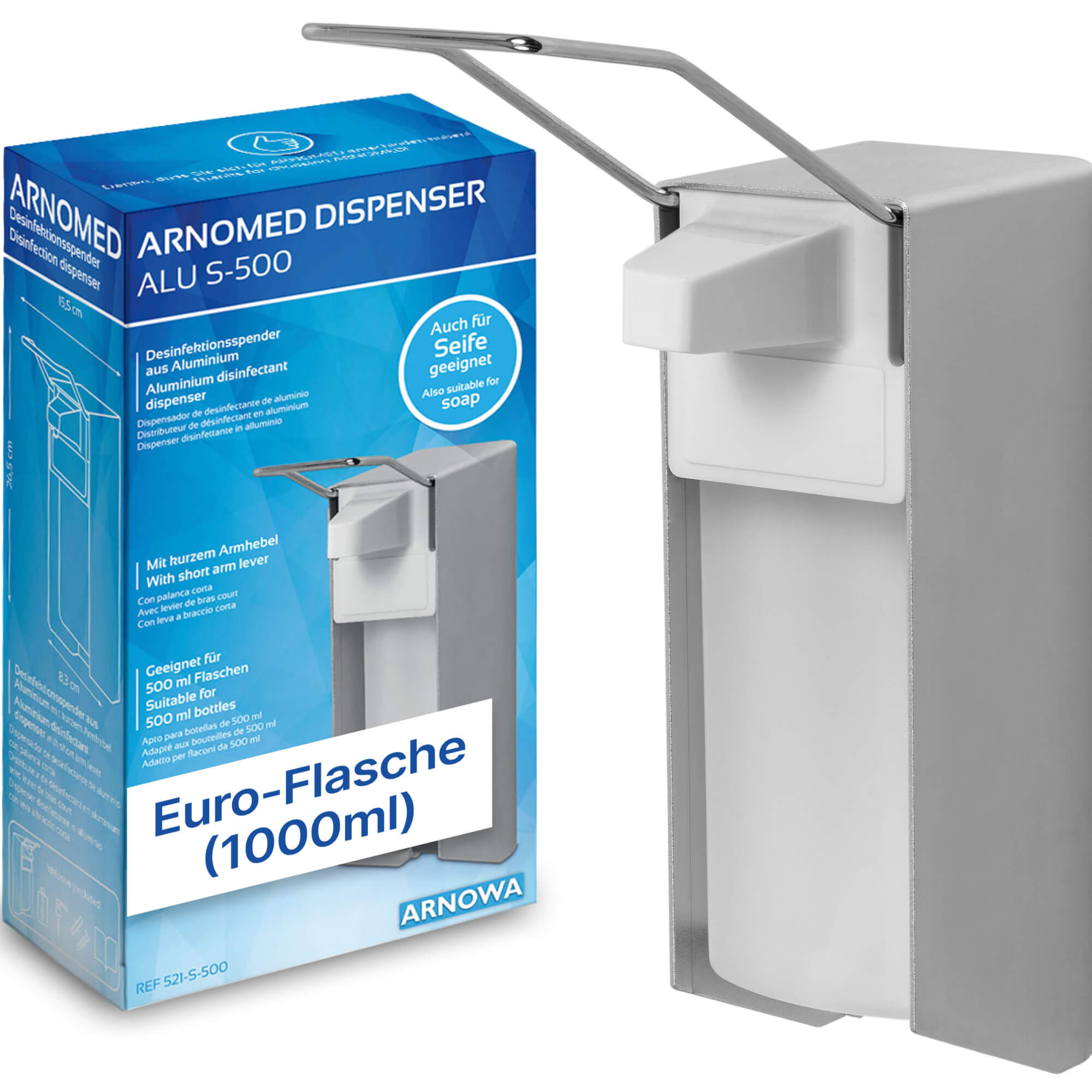 ARNOMED DISPENSER | 1000ml | Langer Hebel - Desinfektionsspender Aluminium