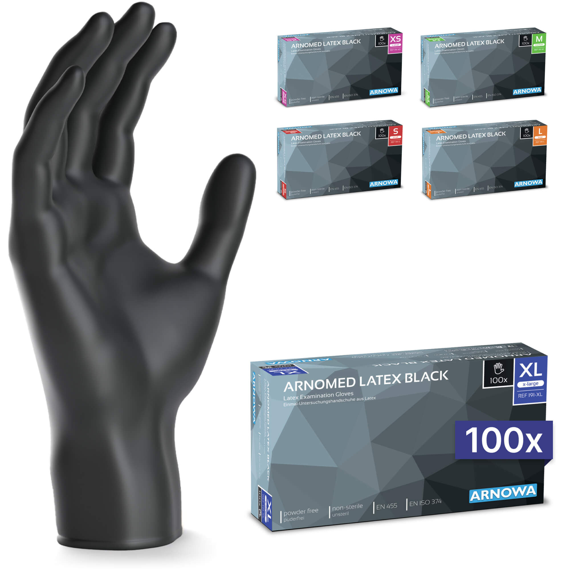 ARNOMED Latex Handschuhe Schwarz XL