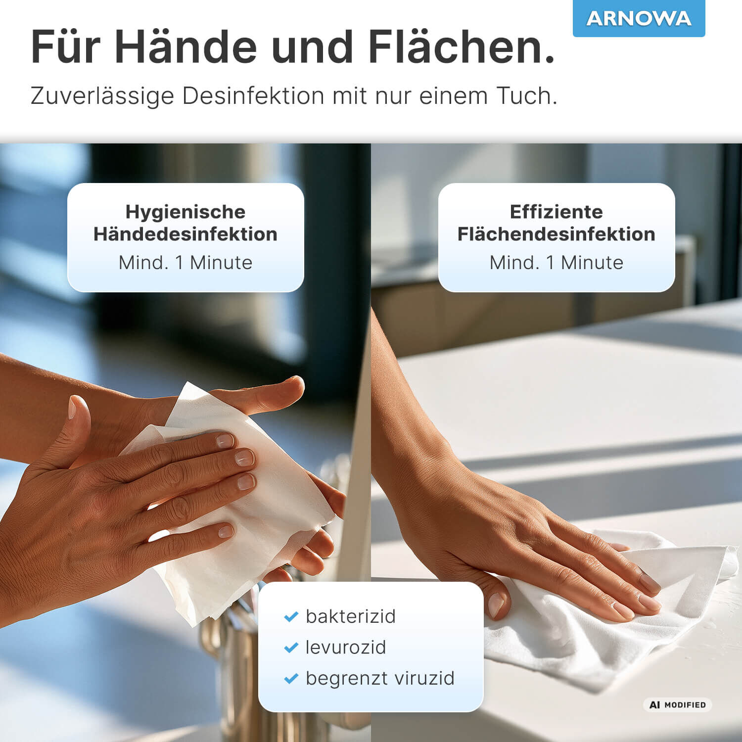 ARNOMED Desinfektionstücher 2-in-1 Anwendungen