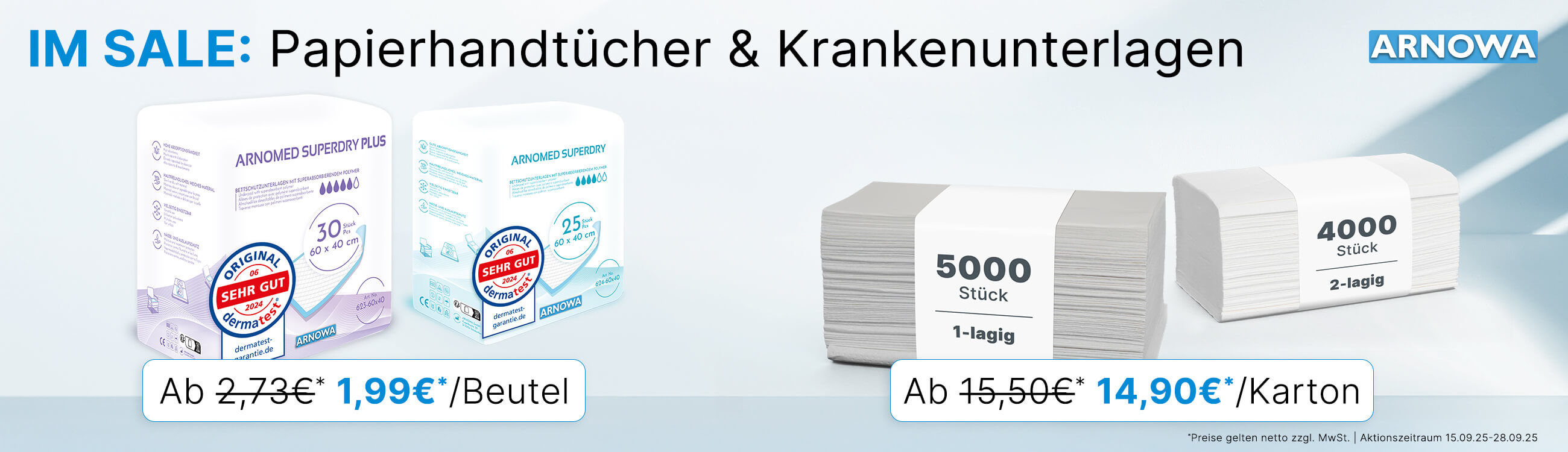 Papierhandtücher & Krankenunterlagen im Sale.