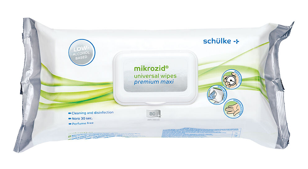 mikrozid universal wipes premium maxi im Flow-Pack mit 80 Desinfektionstüchern